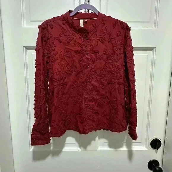 Pilcro Anthropologie The Whitney Textured Trapeze Red Button Down Blouse Size XS - Picture 3 of 5
